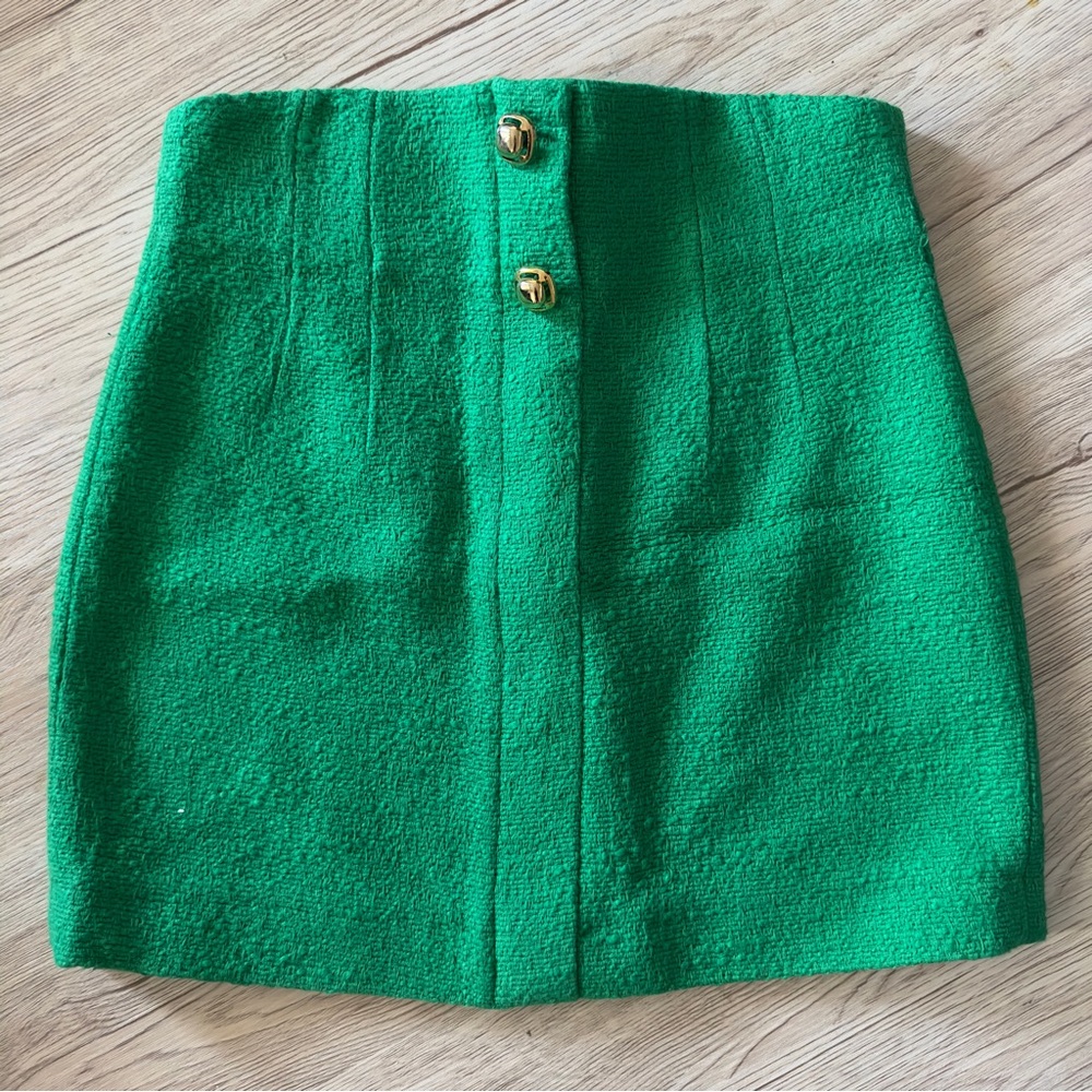 ZARA | Gold Button Green Mini Skirt | NWOT